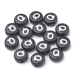 Letter Q Opaque Acrylic Beads, Horizontal Hole, Alphabet Style, Flat Round, Letter.Q, 7x4mm, Hole: 1.5mm, about 3700pcs/500g