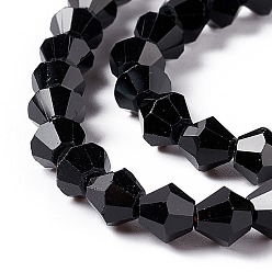 Black Imitation Austrian Crystal 5301 Bicone Beads, Faceted Glass Beads Strands, Black, 6x6mm, Hole: 1.2mm, about 47~48pcs/strand, 10.24 inch~10.43 inch(26~26.5cm)