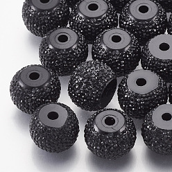 Black Resin Rhinestone Beads, Rondelle, Black, 15~15.5x12mm, Hole: 3mm