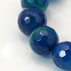 Marine Blue Natural Agate Beads Strands, Dyed, Faceted, Round, Marine Blue, 8mm, Hole: 1mm