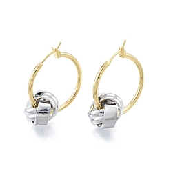 Platinum Brass Knot Beaded Hoop Earrings for Women, Platinum, 34.5mm, Pin: 0.9mm