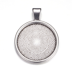 Antique Silver Metal Alloy Pendant Cabochon Settings, Plain Edge Bezel Cups, DIY Findings for Jewelry Making, Antique Silver, Cadmium Free & Lead Free, Tray: 24.5mm, 37x28x6.5mm, Hole: 6x4mm