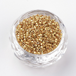 Verge D'or Perles de bugle de verre plaqué, verge d'or, 1~2x1.5~2mm, trou: 0.5 mm, sur 100 g / sac
