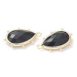 Obsidian Natural Obsidian Pendants, with Golden Brass Edge, Faceted, Teardrop, 22.5x14x5.5mm, Hole: 1.6mm
