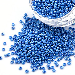 Синий 11/0 чешский непрозрачный стеклянный бисер, lustered, круглые, синие, 2.2x1.5 мм, отверстие : 0.7 мм, о 500 г / мешок