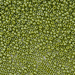 Светло-зеленый Коричневый 11/0 чешский непрозрачный стеклянный бисер, lustered, круглые, оливковый, 2.2x1.5 мм, отверстие : 0.7 мм, о 500 г / мешок