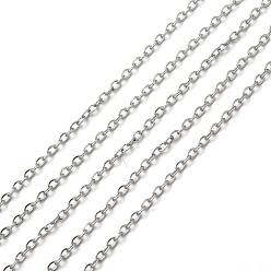 Stainless Steel Color 304 Stainless Steel Cable Chains, Soldered, Flat Oval, with Spool, Stainless Steel Color, 1.5x1.2mm