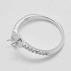 Platine Anneaux de manchette réglables en argent sterling plaqué rhodium, composants anneaux ouverts, pour la moitié de perles percées, platine, taille 925, 8mm, bac: 18 mm et 5 mm, pin: 6 mm