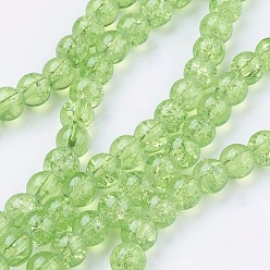 Бледно-Зеленый Окрашенного распылением треск стеклянные бусы нити, круглые, бледно-зеленый, 6 мм, отверстие : 1.3~1.6 мм, около 133 шт / нитка, 31.4 дюйм