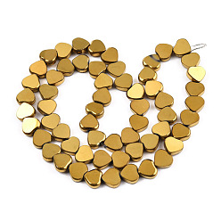 Goldenrod Electroplate Glass Beads Strands, Heart, Goldenrod, 9.5x10.5x3mm, Hole: 0.8mm, about 60pcs/strand, 21.65 inch(55cm)