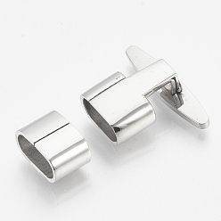 Stainless Steel Color Smooth 201 Stainless Steel T Bar Hook Clasps, with Slider Beads/Slide Charms, For Leather Cord Bracelets Making, Stainless Steel Color, 18x24x8mm, Hole: 5x10.5mm
