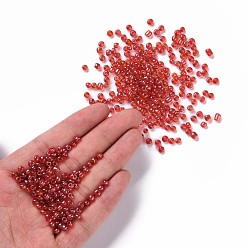 Red Glass Seed Beads, Trans. Colours Lustered, Round, Red, 4mm, Hole: 1.5mm, about 500pcs/50g, 50g/bag, 18bags/2pounds