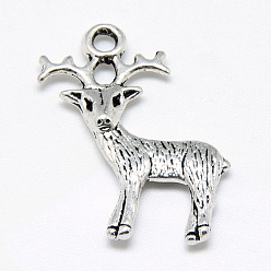 Antique Silver Tibetan Style Alloy Pendants, Christmas Reindeer/Stag, Cadmium Free & Lead Free, Antique Silver, 23.5x19x3mm, Hole: 2mm, about 700pcs/1000g