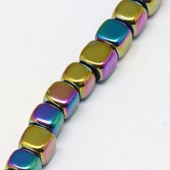 Multi-color Plated Electroplate Non-magnetic Synthetic Hematite Beads Strands, Cube, Grade A, Multi-color Plated, 2x2x2mm, Hole: 0.6mm, about 200pcs/strand, 16 inch