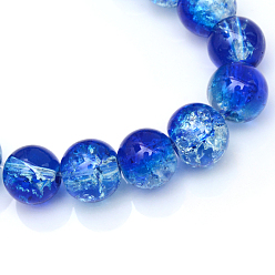 Bleu Cuisson peint verre craquelé brins de perles, ronde, bleu, 4mm, Trou: 1.1~1.3mm, Environ 200 pcs/chapelet, 31.4 pouce