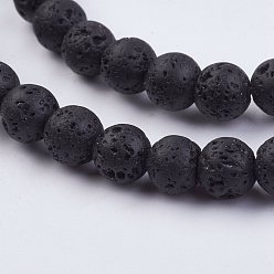 Lave Brins de perles de pierre de lave naturelle, ronde, 6~7mm, Trou: 1mm, Environ 63 pcs/chapelet, 15.35 pouce