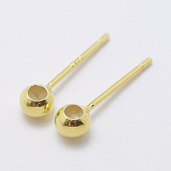 Golden 925 Sterling Silver Ear Stud Findings, Rondelle Stopper Beads with Rubber, Golden, 15x4x3mm, Hole: 1mm, Pin: 0.8mm