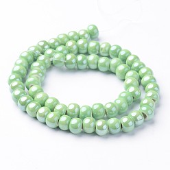 Pale Green Handmade Porcelain Beads, Bright Glazed Porcelain, Rondelle, Pale Green, 7x5mm, Hole: 2mm, about 65pcs/strand, 13.3 inch