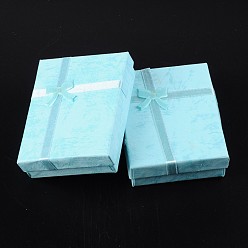 Sky Blue Cardboard Jewelry Set Boxes, with Bowknot Outside and Sponge Inside, for Necklaces and Pendants, Rectangle, Sky Blue, 90x70x30mm