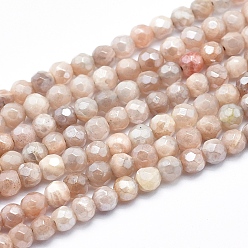 Sunstone Electroplate Natural Sunstone Beads Strands, Faceted, Round, 4mm, Hole: 0.8mm, about 103pcs/strand, 15.7 inch