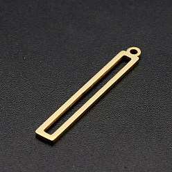 Real 18K Gold Plated 201 Stainless Steel Pendants, Laser Cut, Hollow, Rectangle/Bar, Real 18K Gold Plated, 32x4x1mm, Hole: 1.6mm