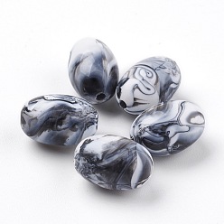 Черный Акриловые бусины, Стиль имитация драгоценных камней, овальные, чёрные, 13~13.5x9.5~10 мм, отверстие : 2 мм, Около 630 шт / 500 г