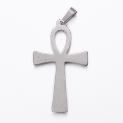 Stainless Steel Color 304 Stainless Steel Pendants, with 201 Stainless Steel Snap on Bails, Ankh Cross, Stainless Steel Color, 44.5x25.5x3mm, Hole: 8x4mm