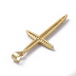 Golden Brass Micro Pave Cubic Zirconia Pendants, Cross, Clear, Golden, 38.8x20x2mm, Hole: 4x5mm
