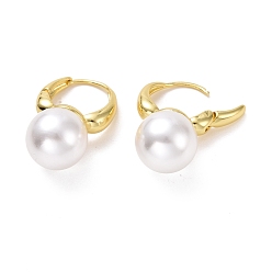 Light Gold Plastic Pearl Hoop Earrings, Brass Jewelry for Women, Cadmium Free & Lead Free, Light Gold, 24x15.5x12mm, Pin: 0.9mm