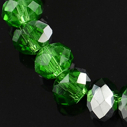 Green Electroplate Glass Bead Strands, Half Silver Plated, Faceted, Rondelle, Green, 14x10mm, Hole: 1mm, about 60pcs/strand, 23.6 inch