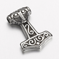 Antique Silver 304 Stainless Steel Pendants, Thor's Hammer, Antique Silver, 29.5x21x7mm, Hole: 3.5mm