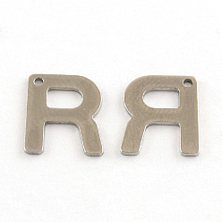 Letter R 201 Stainless Steel Letter Charms, Letter.R, 11x5.5~12x0.5mm, Hole: 1mm