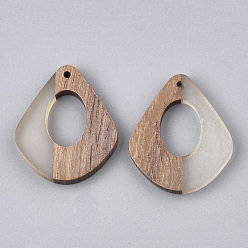 Mixed Color Resin & Wood Pendants, Two Tone, teardrop, Mixed Color, 32.5x27.5x2.5~4mm, Hole: 1.5mm