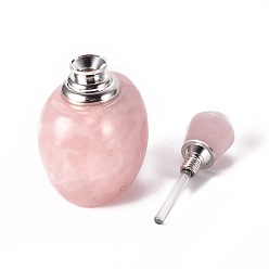 Quartz Rose Bouteille de parfum pouvant être ouverte avec quartz rose naturel, avec tube de verre et laiton, bouteille, 63~65x40.5~41x33~33.5 mm, capacité: 2 ml (0.07 fl. oz)