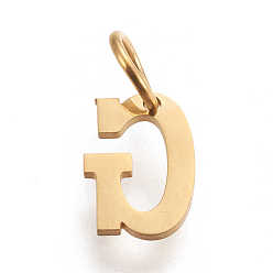 Letter G 304 Stainless Steel Pendants, with Jump Rings, Manual Polishing, Golden, Letter.G, 10x7x1mm, Hole: 4.5mm
