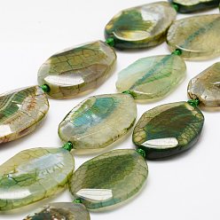 Olive Drab Natural Dragon Veins Agate Beads Strands, Dyed, Oval, Olive Drab, 36~52x28~36x6~11mm, Hole: 2.5mm, 16.9 inch(43cm)