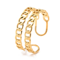 Golden Ion Plating(IP) A304 Stainless Steel Finger Rings, Cuff Rings, Long-Lasting Plated, Curb Chain Shape, Golden, US Size 6 3/4(17.1mm), 6.5~8mm