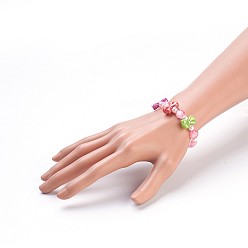 Pink Perles acryliques bijoux ensembles, bracelets et colliers extensibles, bowknot et le cœur, rose, 1-5/8 pouce (4.3 cm), 19.29 pouce (49 cm)