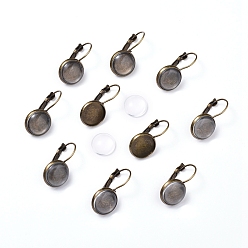 Antique Bronze DIY Earring Making, with Brass Leverback Earring Findings and Transparent Oval Glass Cabochons, Antique Bronze, Cabochons: 11.5~12x4mm, 1pc/set, Earring Findings: 25~27x13~14mm, Tray: 12mm, Pin: 0.5mm, 1pc/set