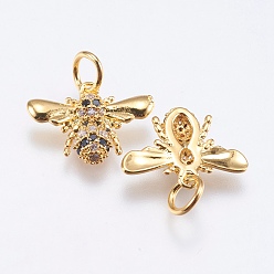 Real 18K Gold Plated Brass Micro Pave Cubic Zirconia Pendants, Cadmium Free & Lead Free, Insects, Real 18K Gold Plated, 11x15x2mm, Hole: 3mm