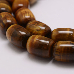 Tiger Eye Natural & Tiger Eye Bead Strands, Grade AB, Barrel, 10.5x14~15mm, Hole: 1mm, about 24pcs/strand, 15.94 inch