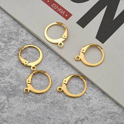 Real 24K Gold Plated 304 Stainless Steel Leverback Earring Findings, with Loop, Ring, Real 24K Gold Plated, 14.5x12x2mm, Hole: 1.2mm, Pin: 1x0.8mm