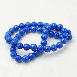 Bleu Perles Mashan naturel rondes de jade brins, teint, bleu, 12mm, Trou: 1mm, Environ 34 pcs/chapelet, 15.7 pouce