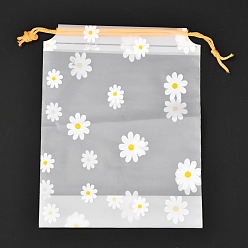 Flower Plastic Frosted Drawstring Bags, Rectangle, Flower Pattern, 20x16x0.02~0.2cm