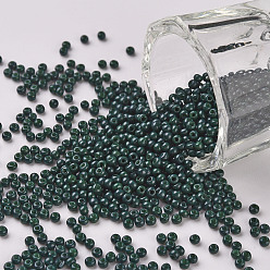 Dark Green 11/0 Grade A Round Glass Seed Beads, Baking Paint, Dark Green, 2.3x1.5mm, Hole: 1mm, about 48500pcs/pound