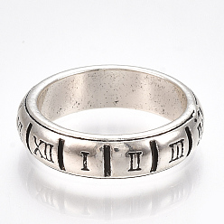 Античное Серебро Сплав широкая полоса кольца, толстые кольца, римские цифры, античное серебро, Размер 8, 18 мм