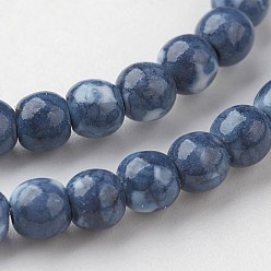Bleu Royal Blanc brins de perles de jade naturels, ronde, teint, bleu royal, 4mm, Trou: 1mm, Environ 104 pcs/chapelet, 15.7 pouces (400 mm)