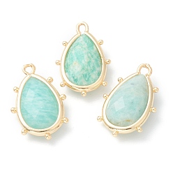 Amazonite Natural Amazonite Pendants, with Golden Brass Edge, Faceted, Teardrop, 22.5x14x5.5mm, Hole: 1.6mm