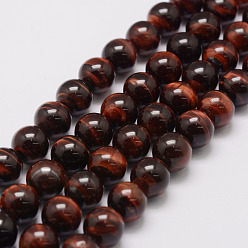 Tiger Eye Natural Tiger Eye Bead Strands, Grade AB, Round, Dyed & Heated, 14mm, Hole: 1.5mm, about 28pcs/strand, 14.9 inch~15.5 inch