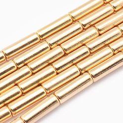 Light Gold Plated Electroplate Non-magnetic Synthetic Hematite Beads Strands, Grade AA, Long-Lasting Plated, Column, Light Gold Plated, 13x4mm, Hole: 1mm, about 30pcs/strand, 15.7 inch(40cm)